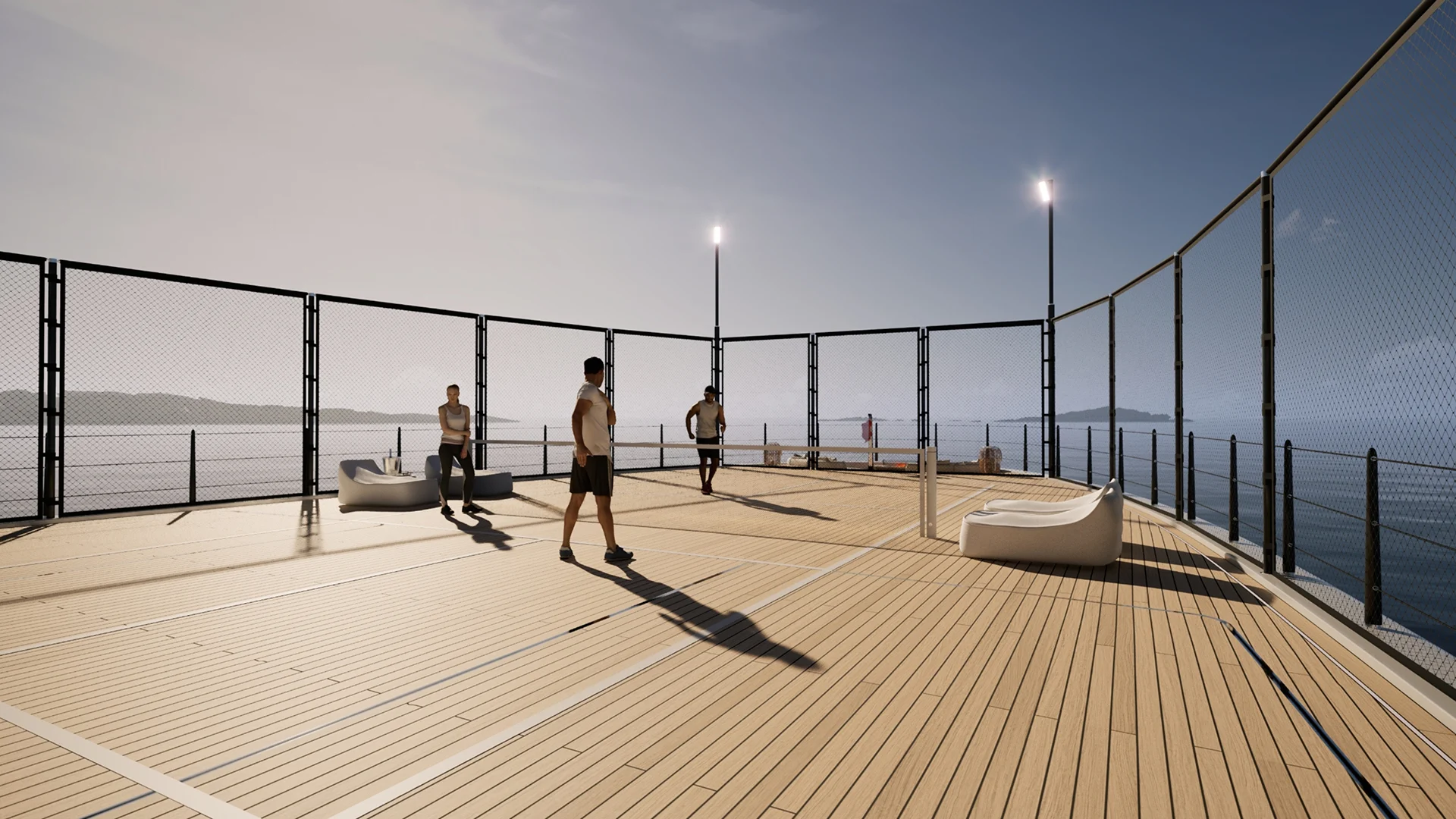 Carbon Fibre Pickleball Gamecourt by Tec Wire, engineered to be installed on deck of Superyacht