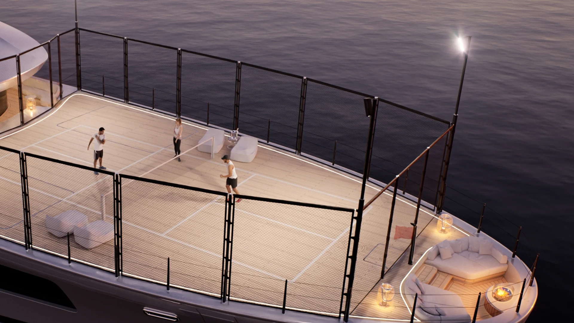 Carbon Fibre Pickleball Gamecourt by Tec Wire, engineered to be installed on deck of Superyacht