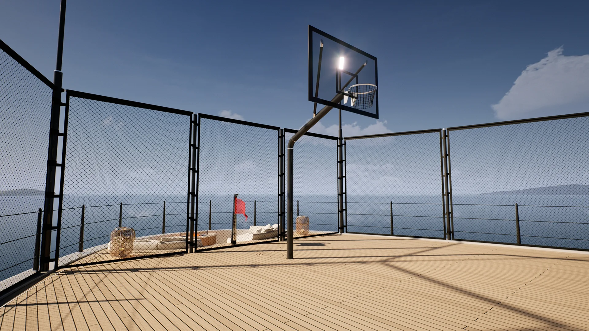 Carbon Fibre Basketball Gamecourt by Tec Wire, engineered to be installed on deck of Superyacht