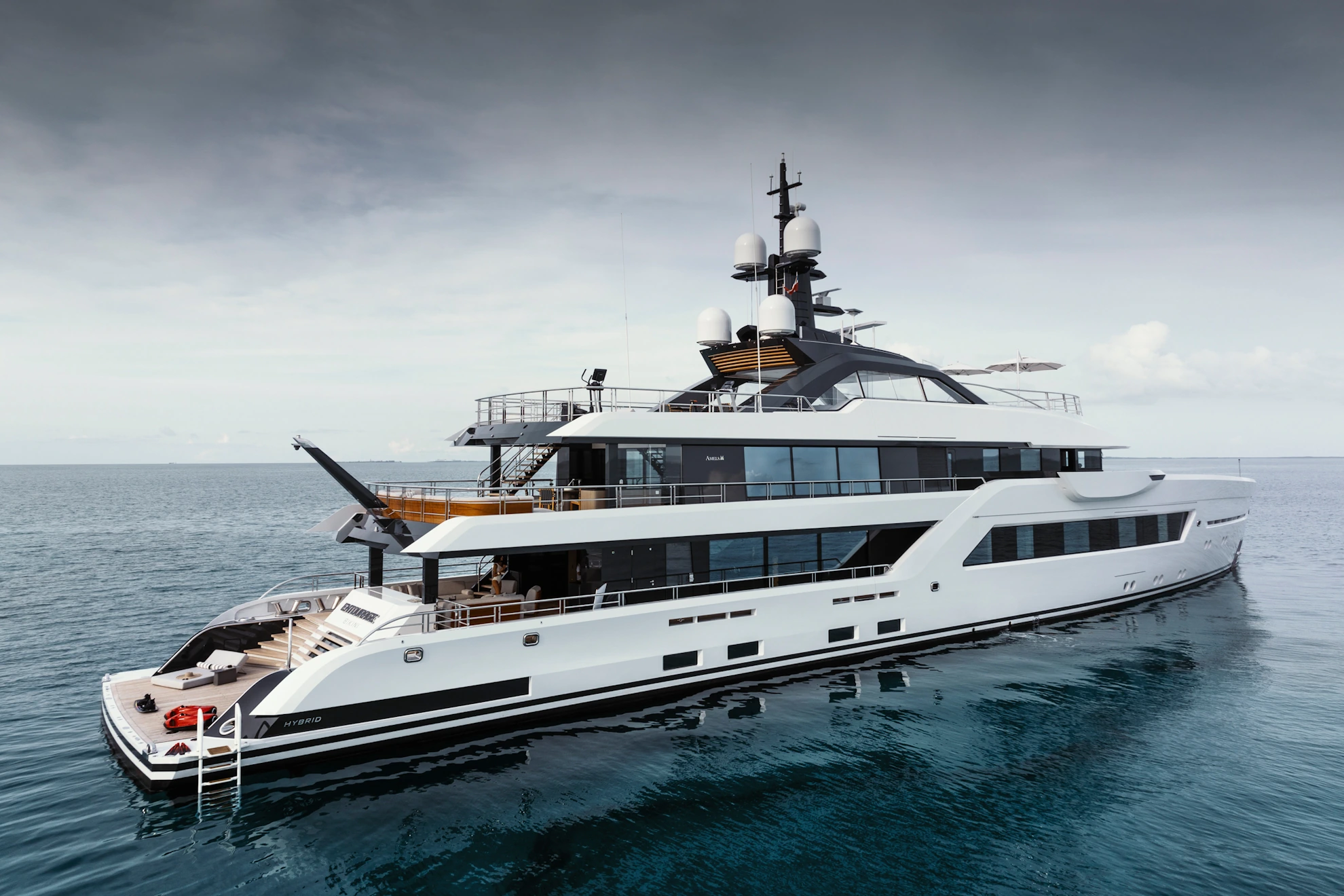 MY Entourage Amels' 60 series, equipped with Tec Wire Carbon Swimladder, Flagpole and Stanchions